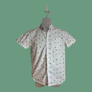 Christmas Holiday Print Short Sleeve Casual Button Down Eight Ave NWOT Small